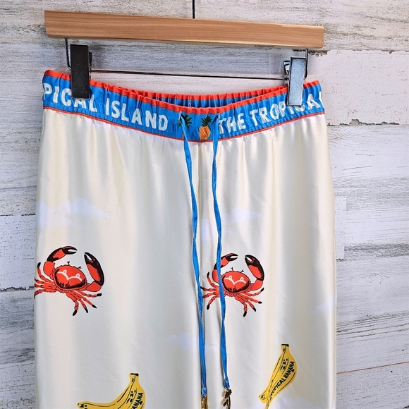 Joie Tropical Satin Wide Leg Pants S Sea Inspired Statement Maximalism Beachy - Picture 8 of 16